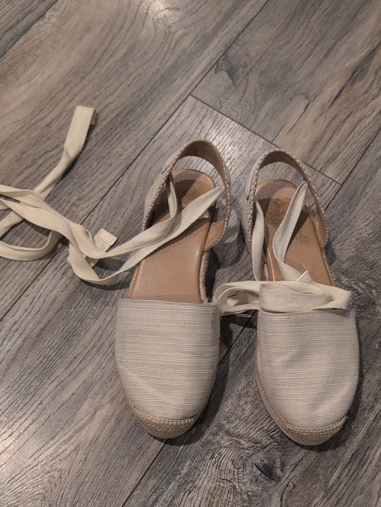 Vince Camuto Shoes - Vince Camuto Cream Woven Espadrille Tie Ankle Flats